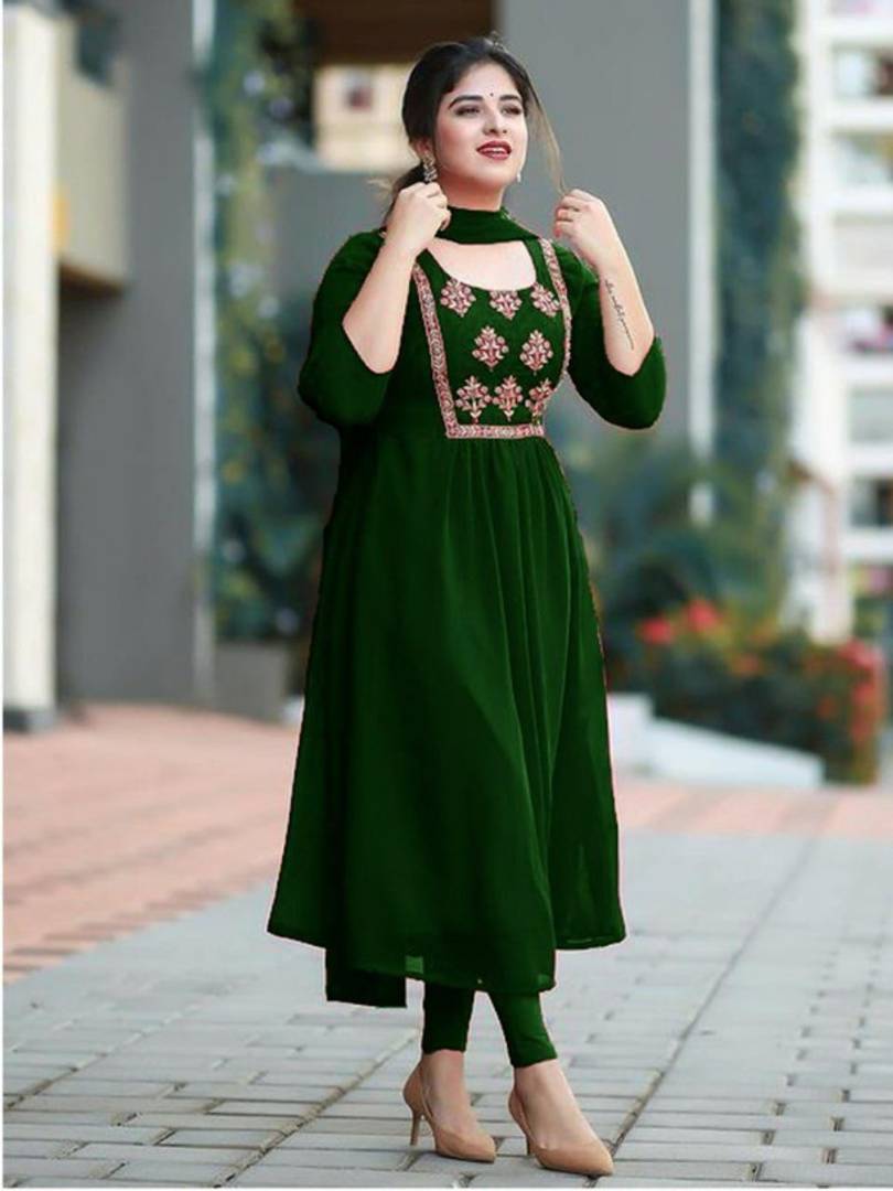 Trendy georgette embroidery work with Dupatta